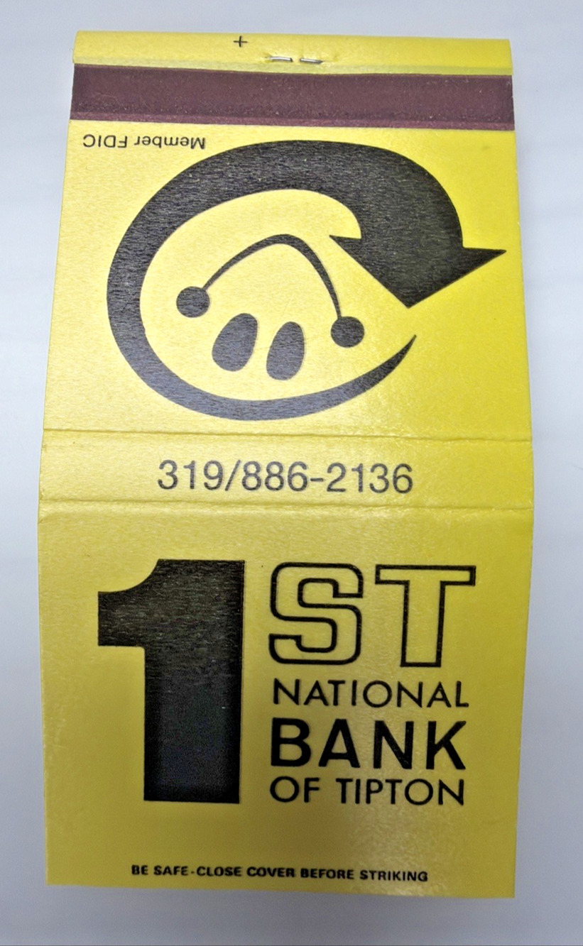 Vintage First National Bank Matchbook Advertising Matches Tipton Iowa Full